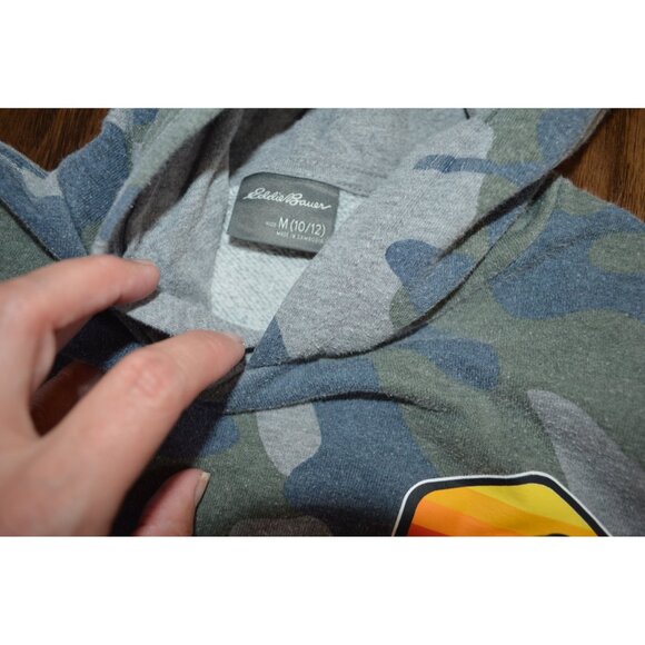 Eddie Bauer Hoodie Boys M 10/12 Multicolor Camouflage Woodland Pattern Pullover - Picture 6 of 7